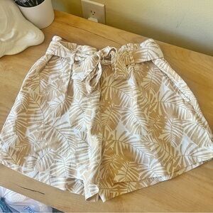 LOFT Tropical Palm Linen Blend Waist Tie Shorts